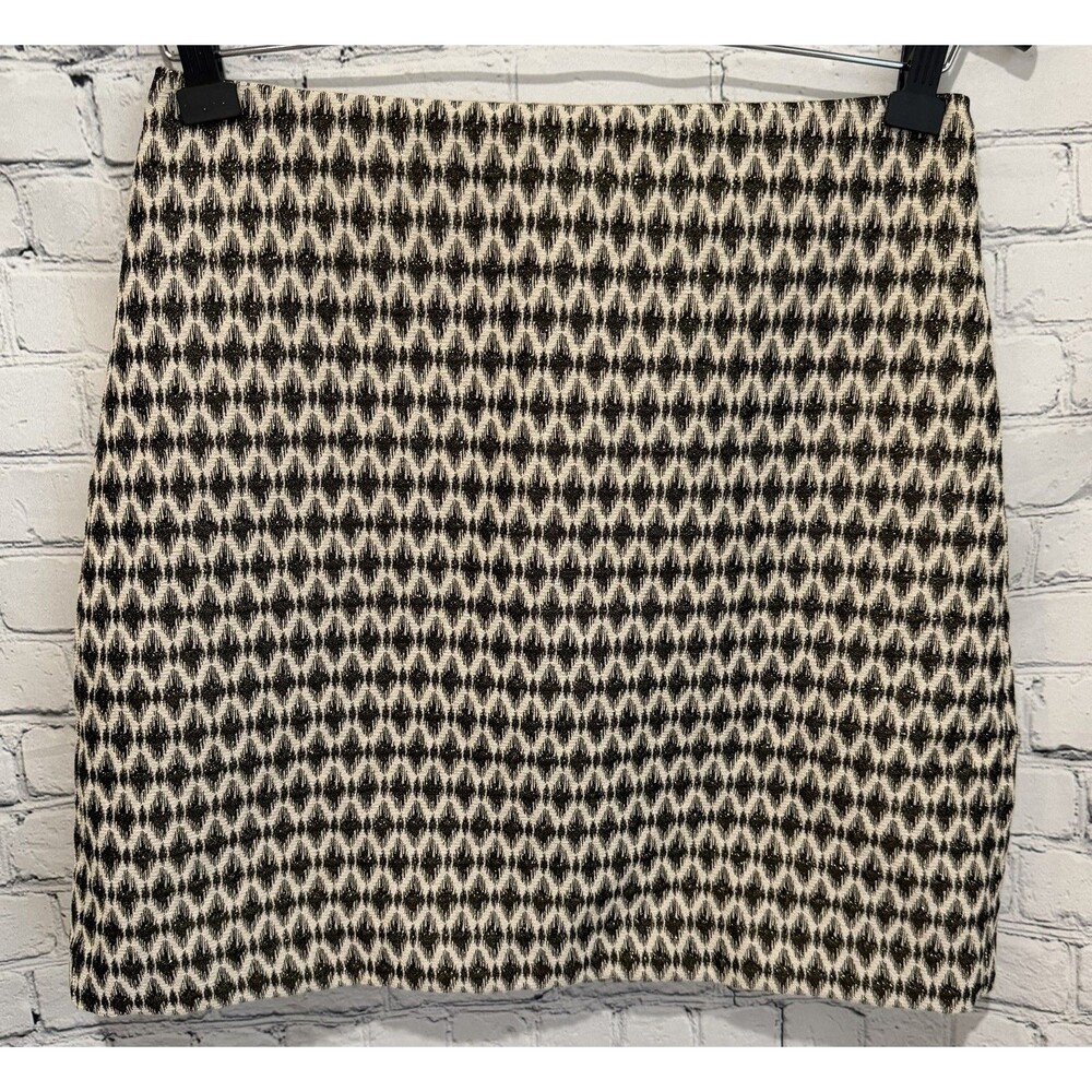 NWT Loft Womens Skirt White Gold A Line Cotton Blend Lined Exposed Zipper 10P